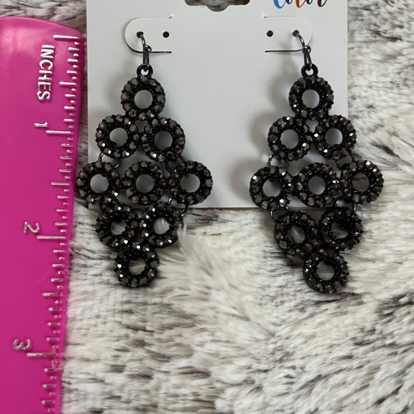 NWT MIXIT Color Dark Brown Crystal Chandelier Earrings set in Black Hardware - Picture 2 of 6